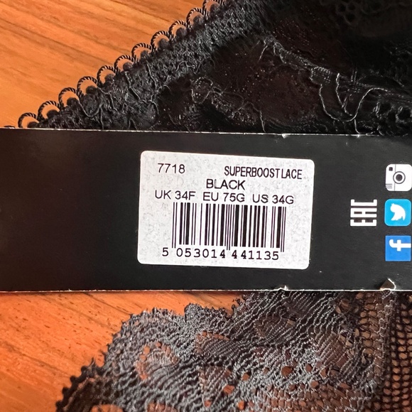 NWT Black Gossard Racerback Lace Deep V Underwire Bra, Front Close, US 34G - Picture 4 of 4